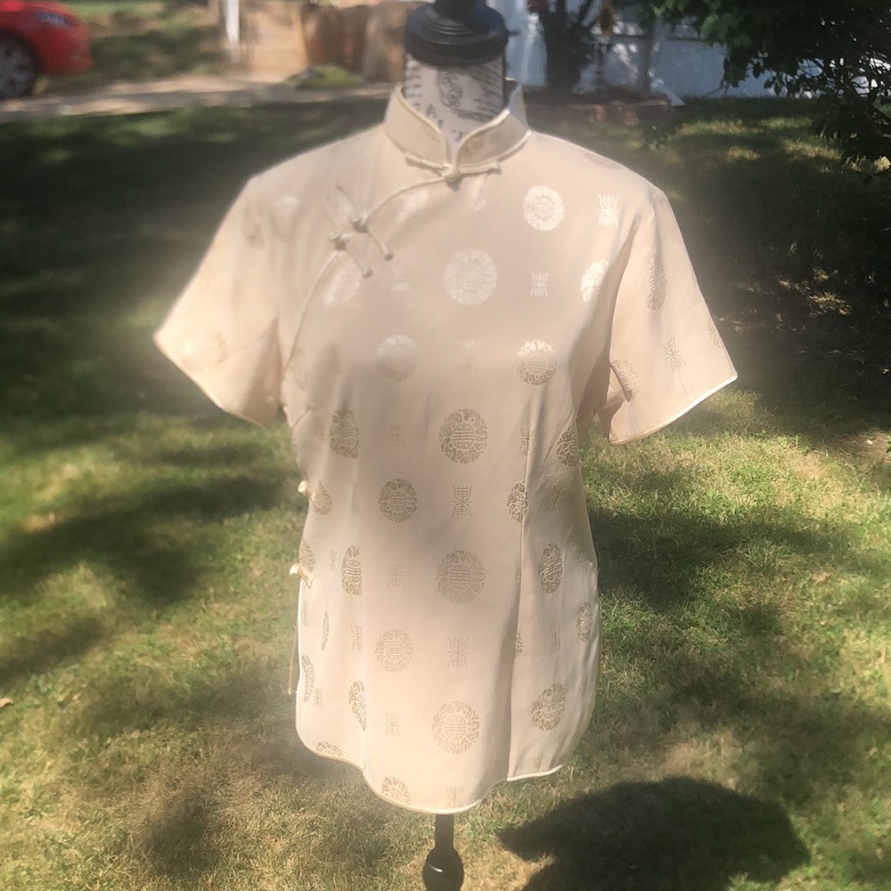 Vintage Dachunghwa Mandarin Collared Cheongsam Short Sleeve Blouse Sz L